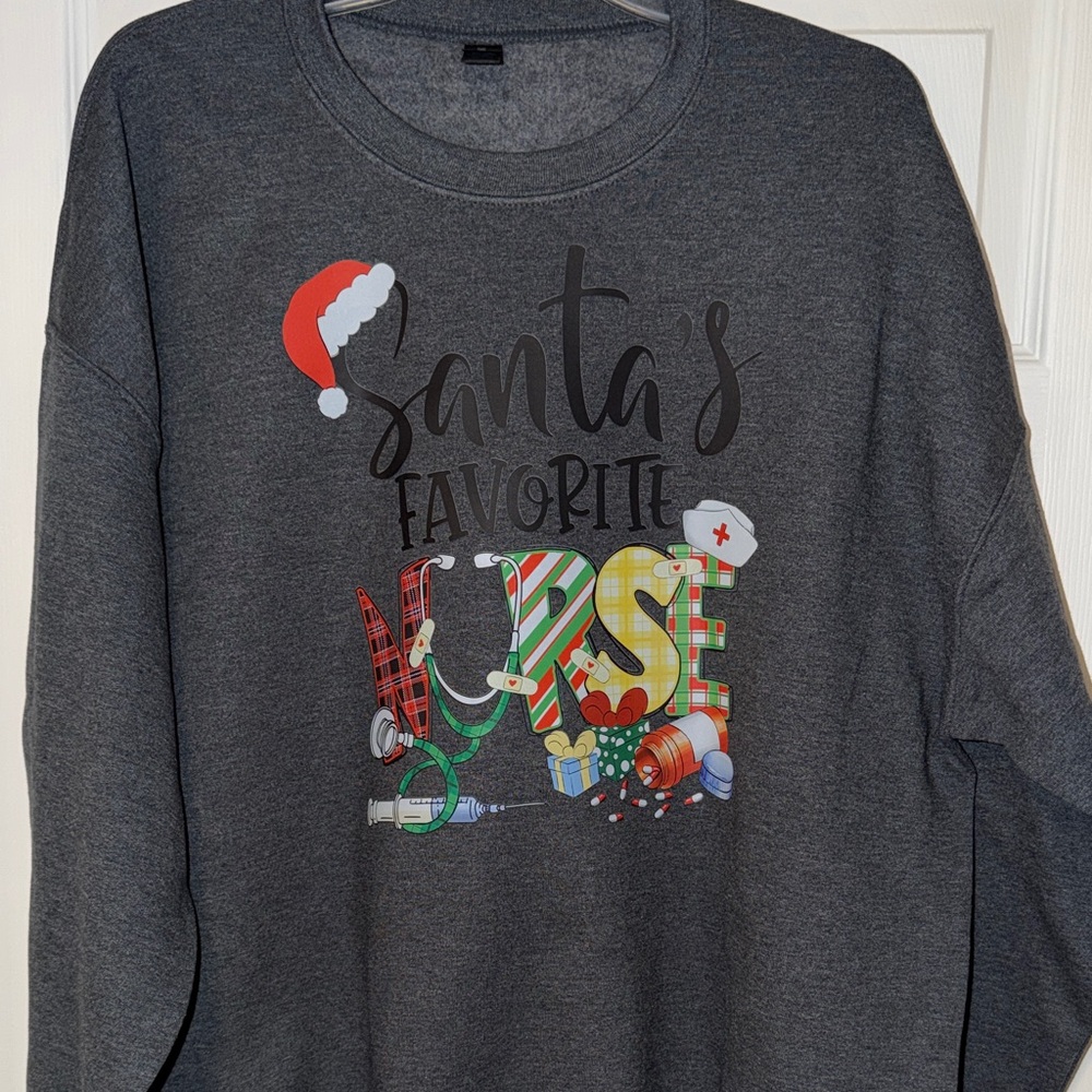 Gildan Santa's Favorite Nurse Gray Sweater